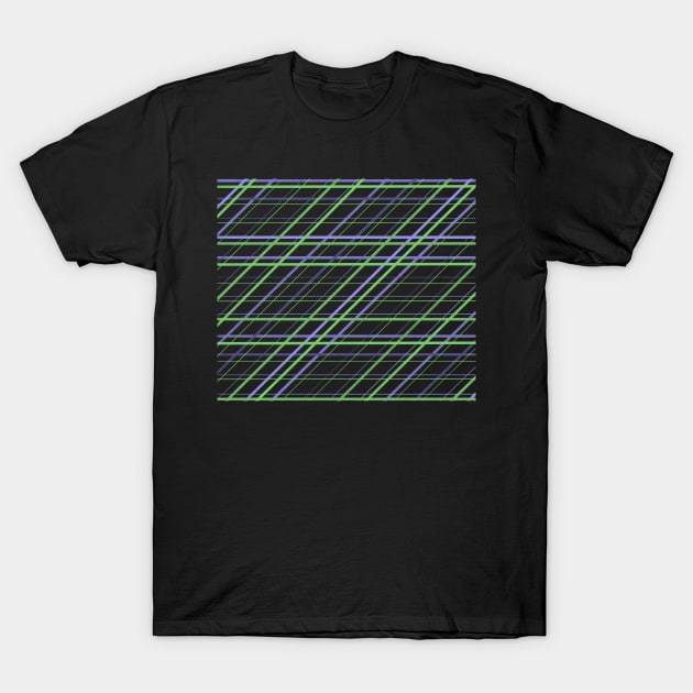 Artsy Purple and Green Geometric Criss Cross Lines T-Shirt by ALifeSavored